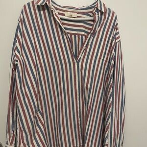 Sezane Red and Blue Striped Button Down Shirt